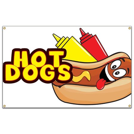 SIGNMISSION Hot Dogs Banner Heavy Duty 13 Oz Vinyl with Grommets Single Sided B-60 Hot Dogs
